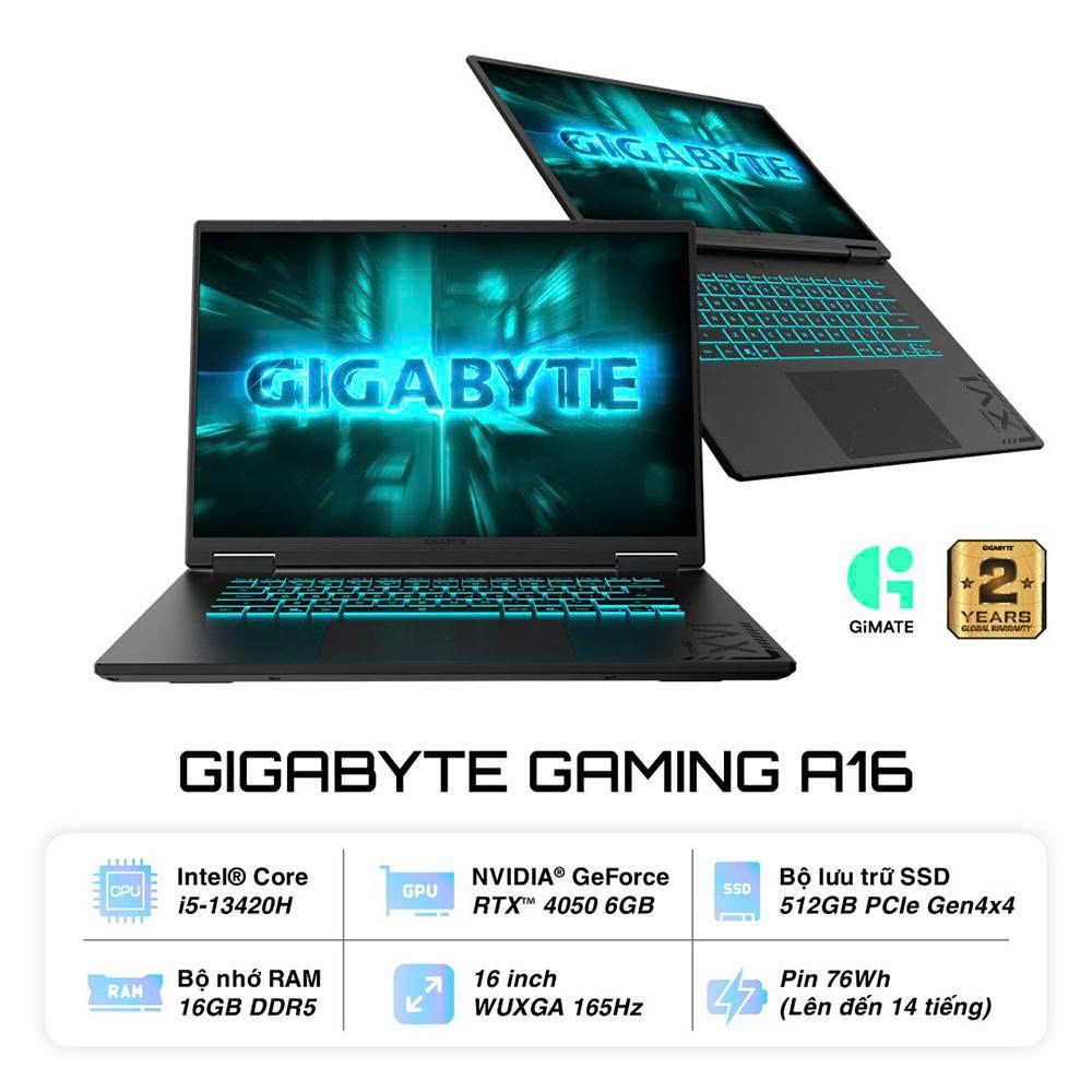 14)Laptop Gigabyte Gaming A16 (i5-13420H l RTX 4050 6GB | 16GB | 512GB | 16 inch WUXGA 165Hz | Win 11)
